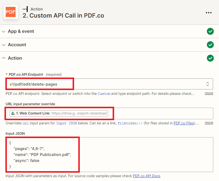 Setup Custom API Call Action 