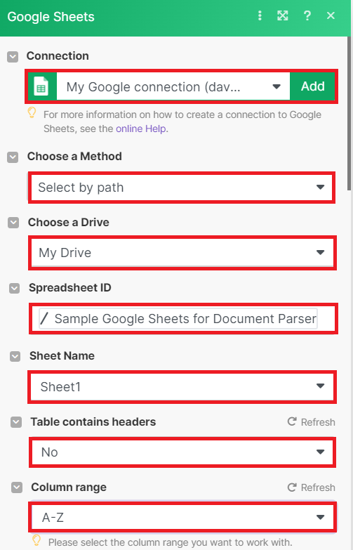 Google Sheets Configuration