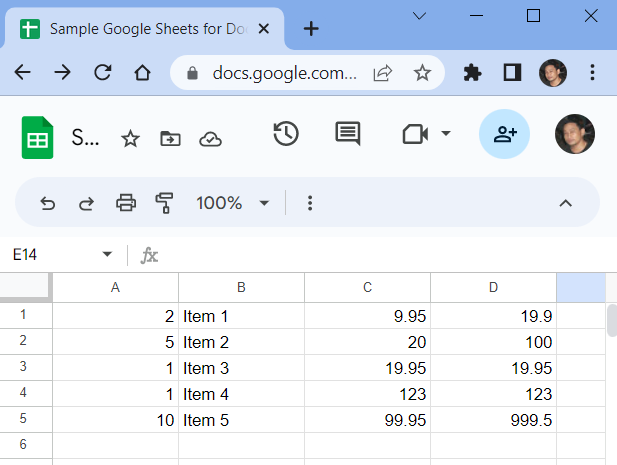 Google Sheets Output