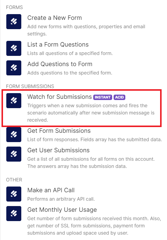 Add Jotform and Watch for Submission Module