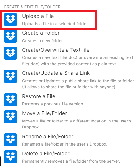 Add Dropbox and Upload a File Module