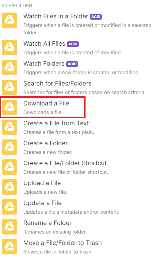 Add Google Drive and Download a File Module
