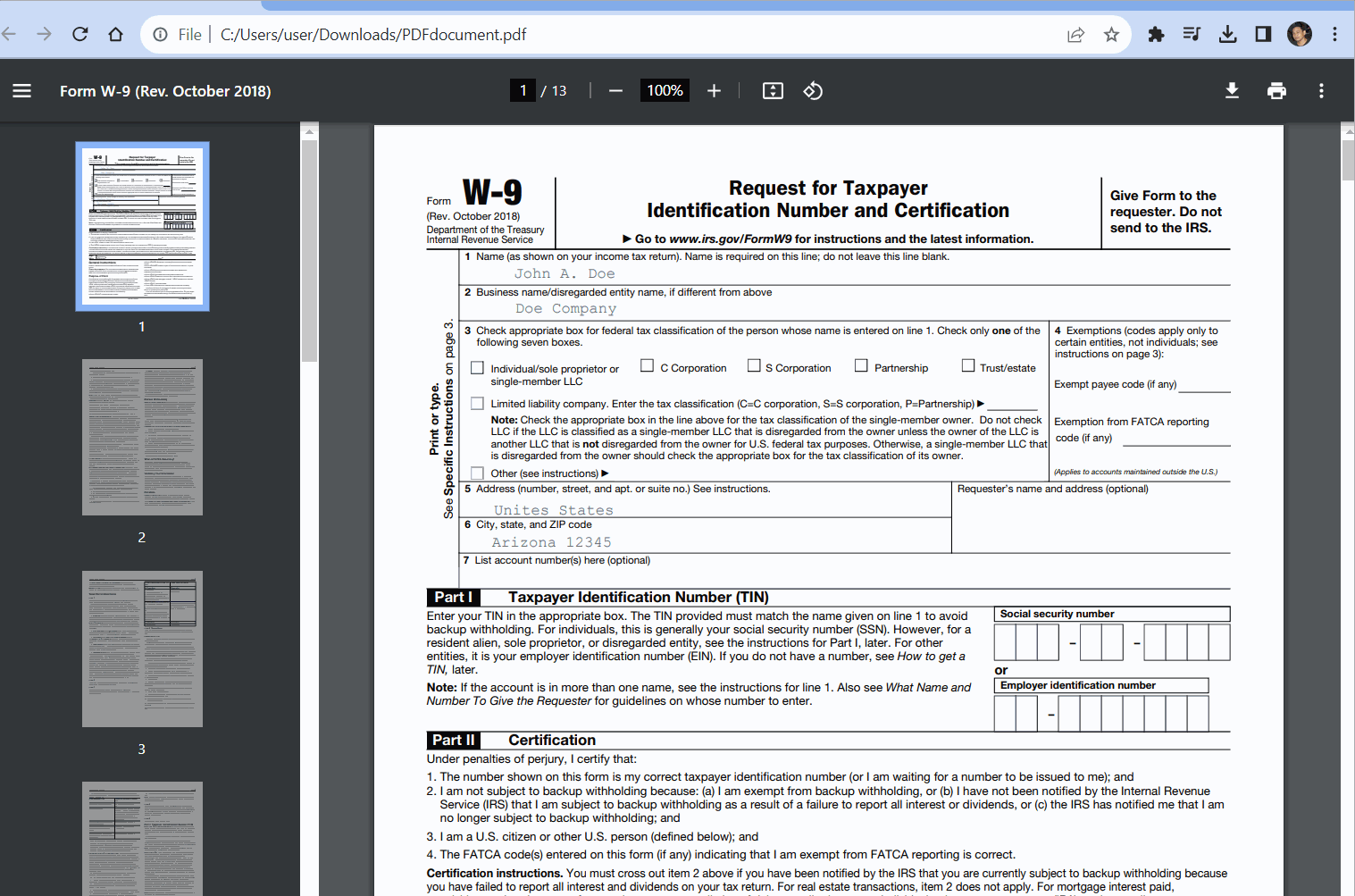 Sample Editable Text PDF Document