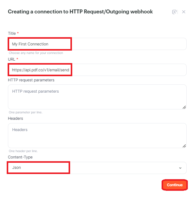 Establish a Connection to an HTTP Request/Outgoing Webhook