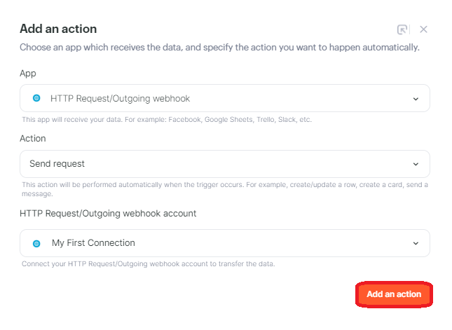 Establish a Connection to an HTTP Request/Outgoing Webhook