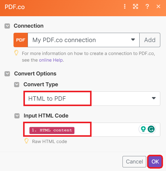 Setup Convert HTML to PDF