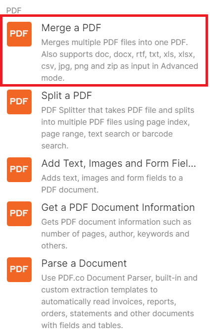 Add PDF.co Merge a PDF Module