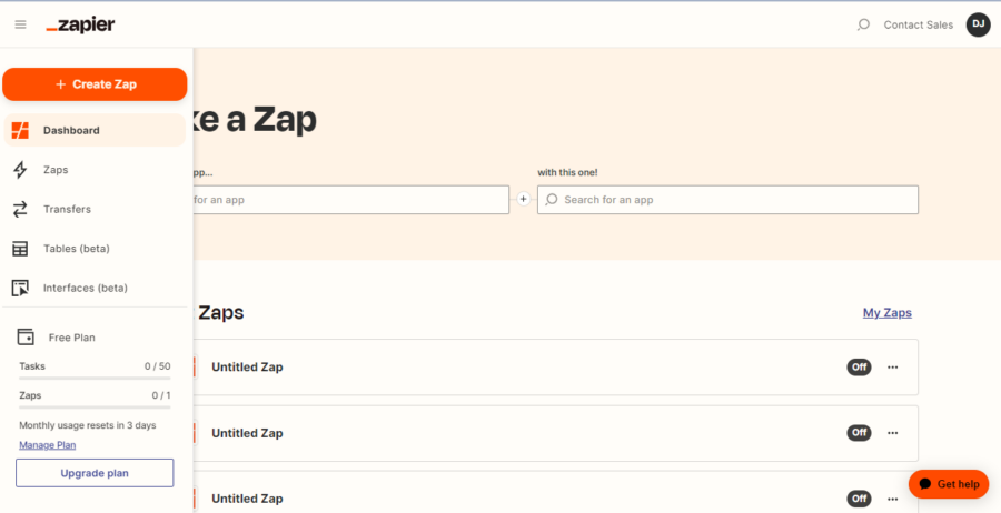 Screenshot of Zapier Dashboard