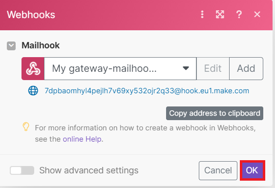 Create Webhooks Mailhook